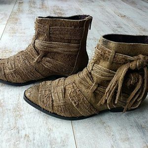 FREE PEOPLE Distressed Fringe Ankle Boots